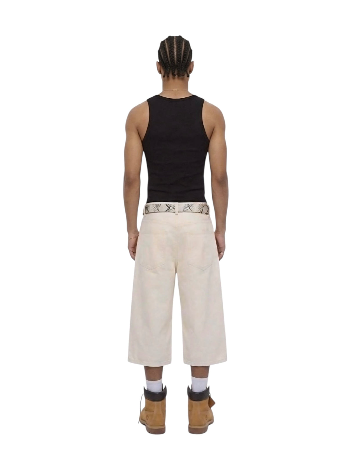 R3UPGARMS - Wide Leg Denim Shorts in Ecru