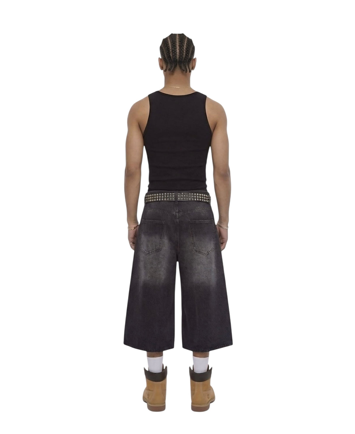 R3UPGARMS - Washed Black Wide Leg Denim Shorts