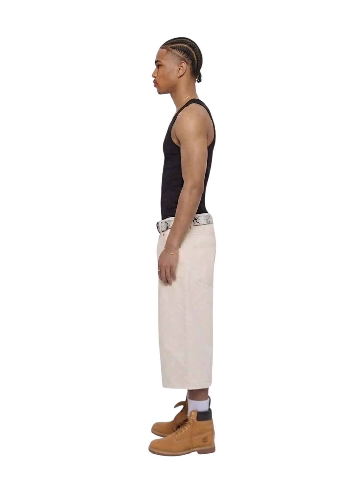 R3UPGARMS - Wide Leg Denim Shorts in Ecru