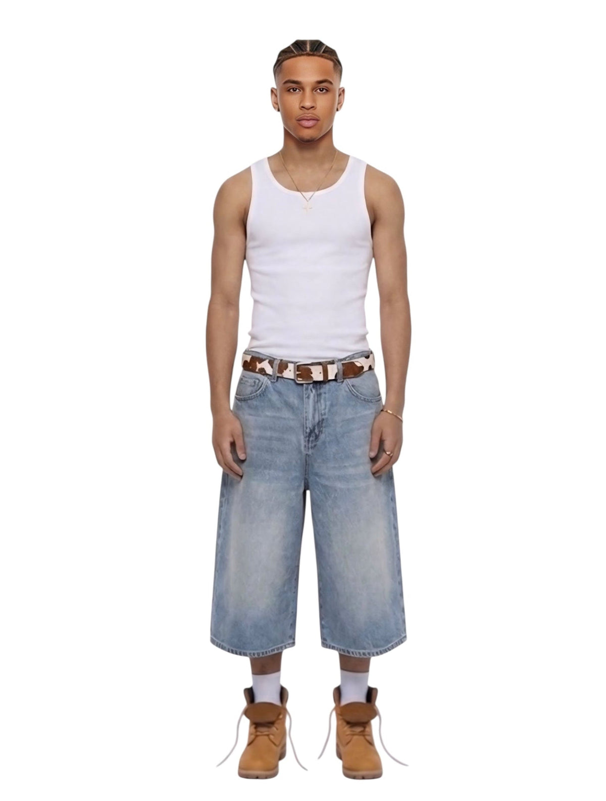 R3UPGARMS - Oversized Wide Leg Denim Shorts in Antique Blue