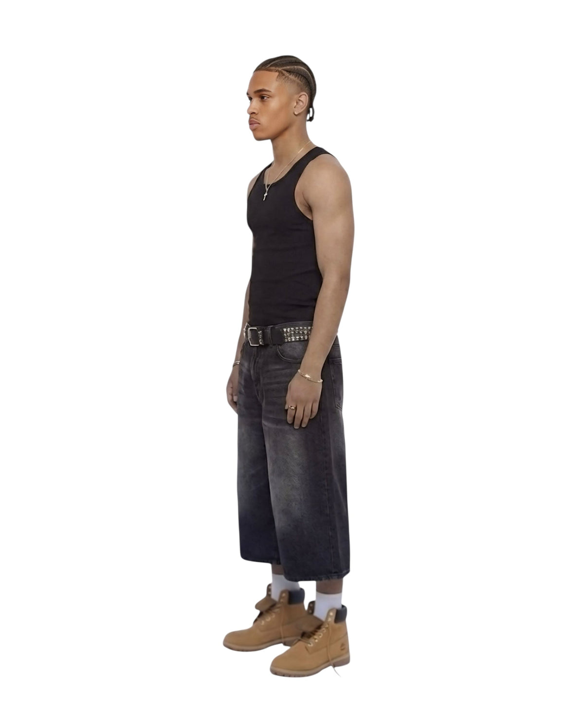 R3UPGARMS - Washed Black Wide Leg Denim Shorts