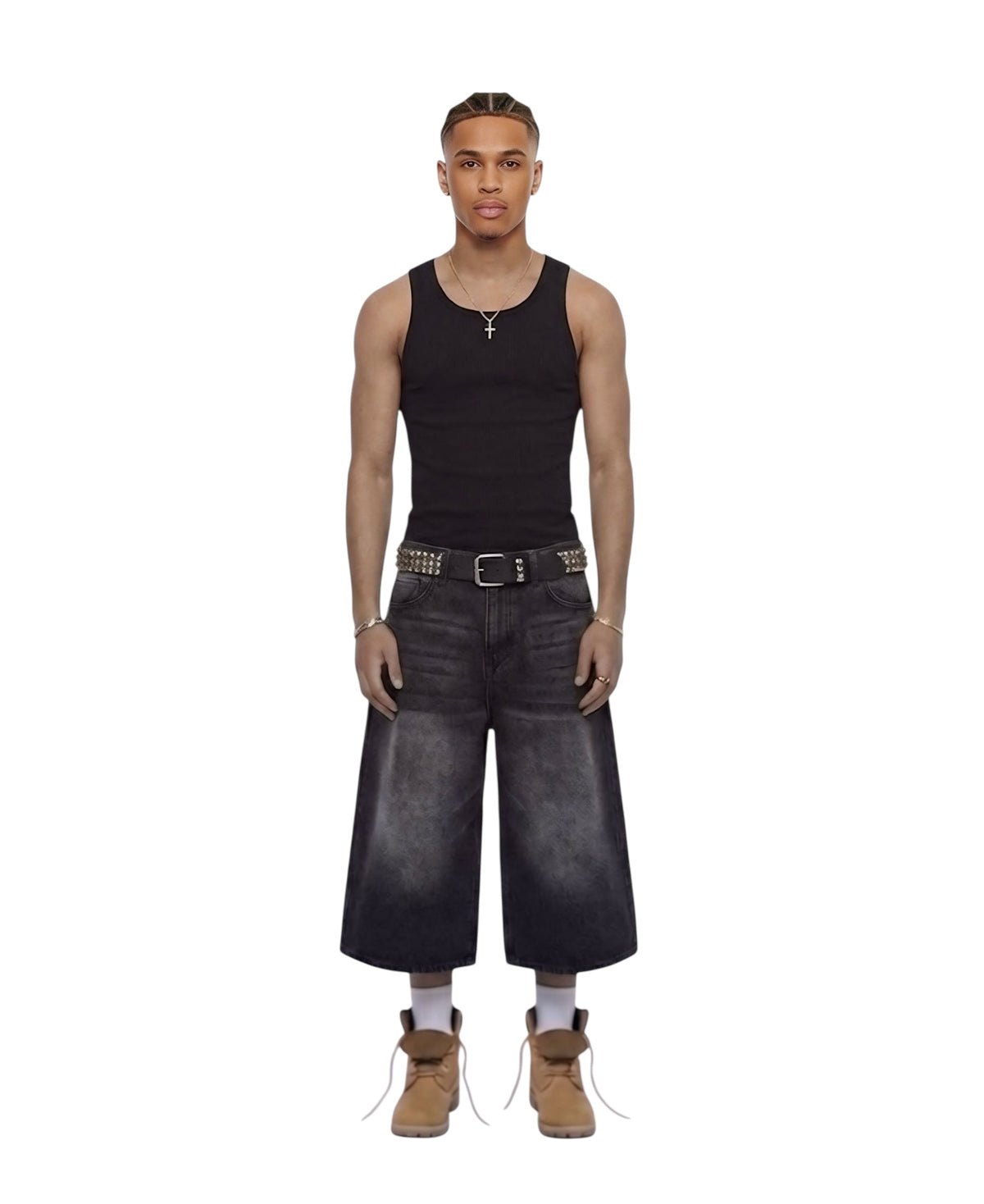 R3UPGARMS - Washed Black Wide Leg Denim Shorts