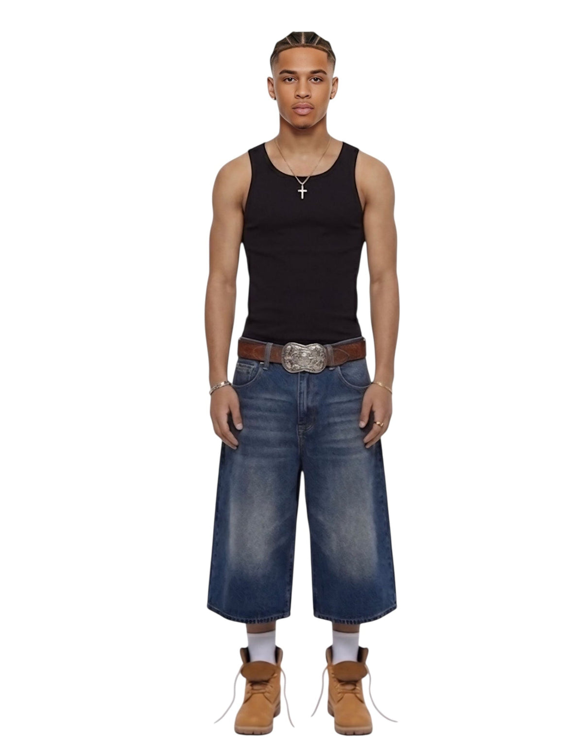 R3UPGARMS - Wide Leg Denim Shorts in Vintage Indigo
