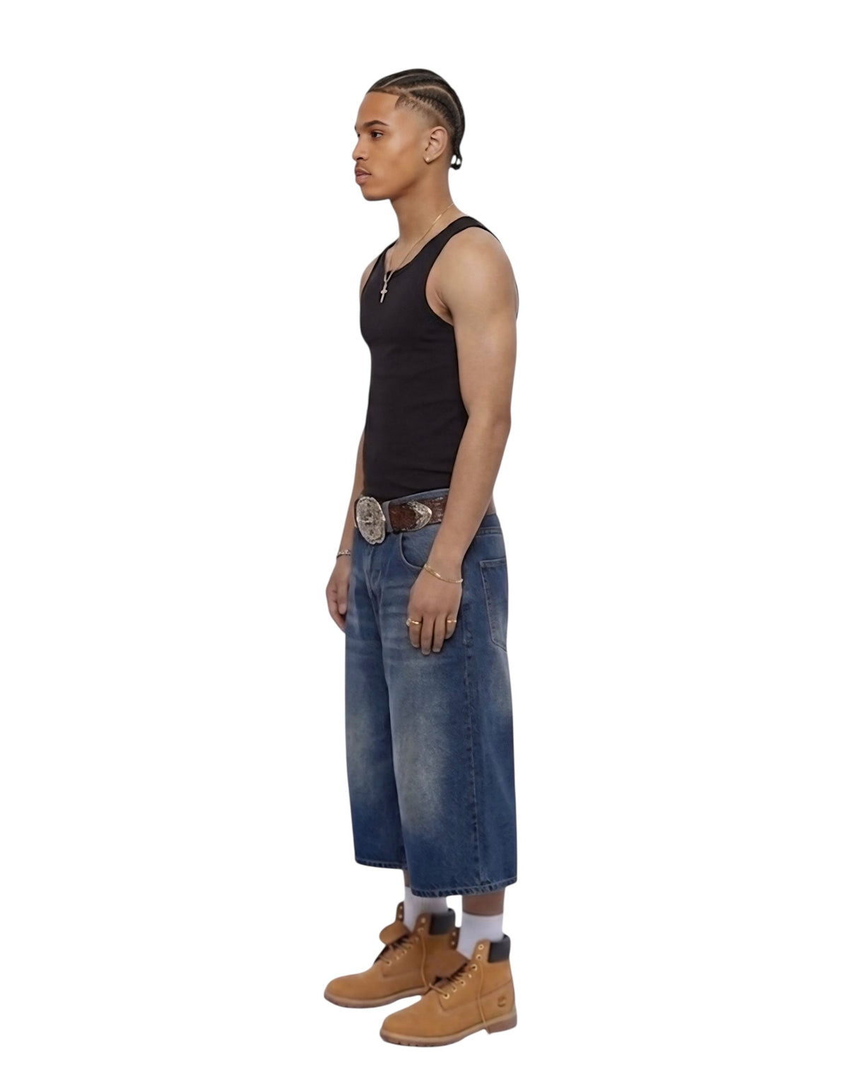 R3UPGARMS - Wide Leg Denim Shorts in Vintage Indigo
